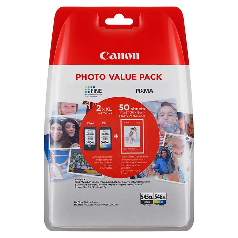 Product image for Canon PG-545XL/CL-546XL Original Multipack Ink Cartridges & Photo Paper (8286B006) - Small