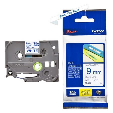 Product image for Brother TZe-223 Original P-Touch Label Tape ( 9mm x 8m) Blue On White - Small