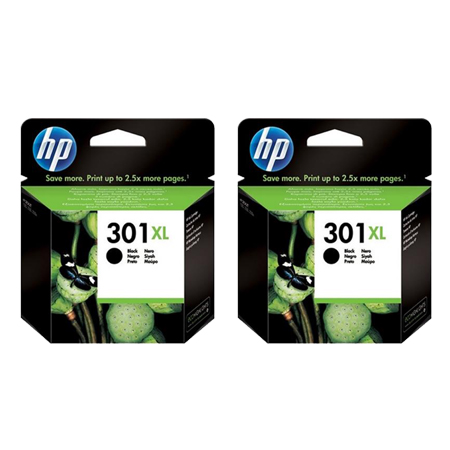 Product image for HP 301XL/D8J45AE Black Original High Capacity Inkjet Printer Cartridges Twin Pack - Small