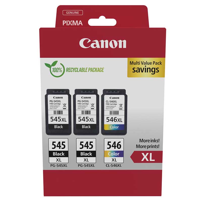 Product image for Canon PG-545XL x 2/CL-546XL Original Multipack Ink Cartridges (8286B013) - Small
