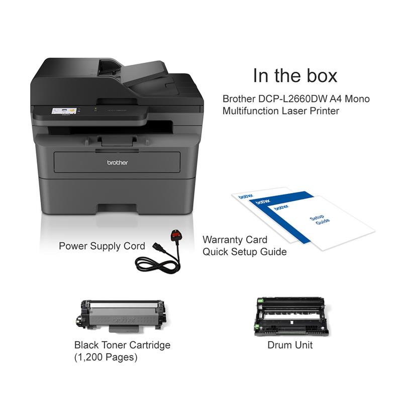 Product image for Brother DCP-L2660DW A4 Mono Multifunction Laser Printer - Gallery01