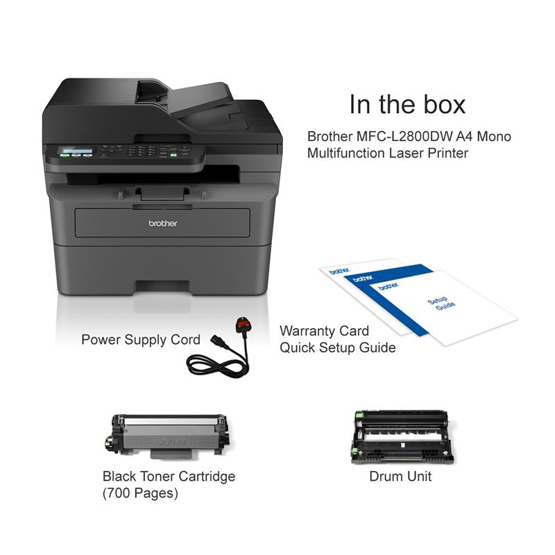 Product image for Brother MFC-L2800DW A4 Mono Multifunction Laser Printer - Gallery01