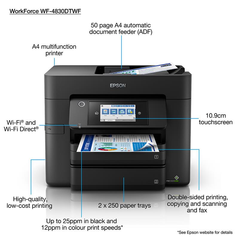 Product image for Epson WorkForce Pro WF-4830DTWF A4 Colour Multifunction Inkjet Printer - Gallery01