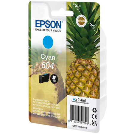 Product image for Epson 604 (T10G24010) Cyan Original Standard Capacity Ink Cartridge (Pineapple) - Gallery01