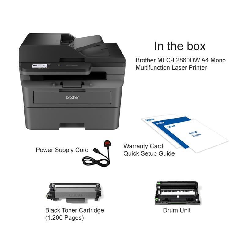 Product image for Brother MFC-L2860DW A4 Mono Multifunction Laser Printer - Gallery01