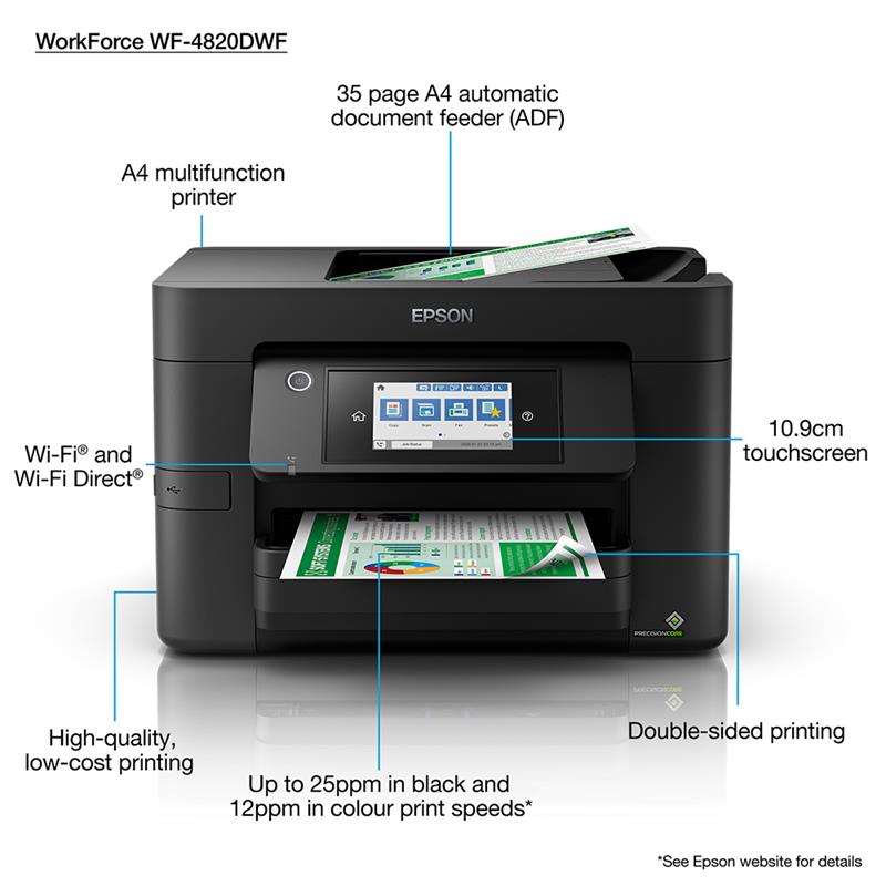 Product image for Epson WorkForce Pro WF-4820DWF A4 Colour Multifunction Inkjet Wireless Printer - Gallery01