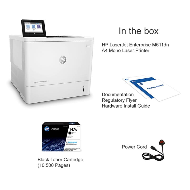 Product image for HP LaserJet Enterprise M611dn A4 Mono Laser Printer - Gallery02