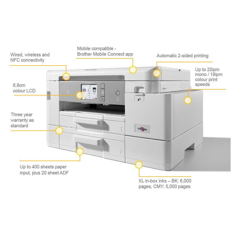 Product image for Brother MFC-J4540DWXL A4 Colour Multifunction Inkjet Printer - Gallery02