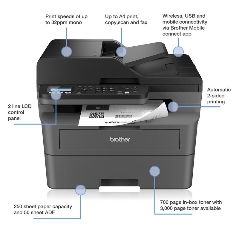 Product image for Brother MFC-L2800DW A4 Mono Multifunction Laser Printer - Gallery03