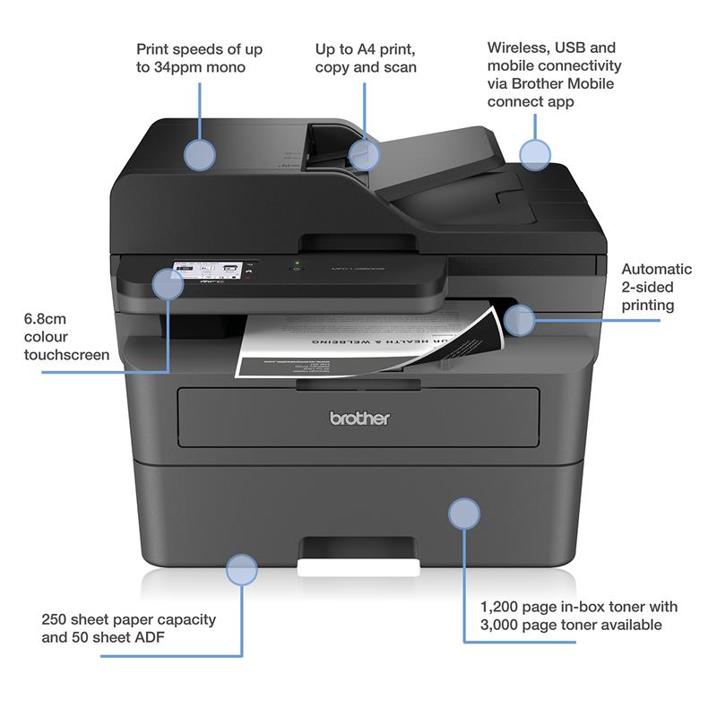 Product image for Brother MFC-L2860DW A4 Mono Multifunction Laser Printer - Gallery03