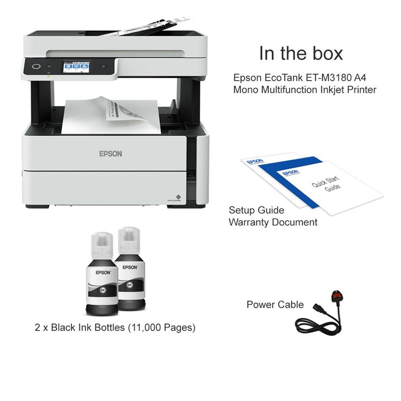 Product image for Epson EcoTank ET-M3180 A4 Mono Multifunction Inkjet Printer - Gallery03
