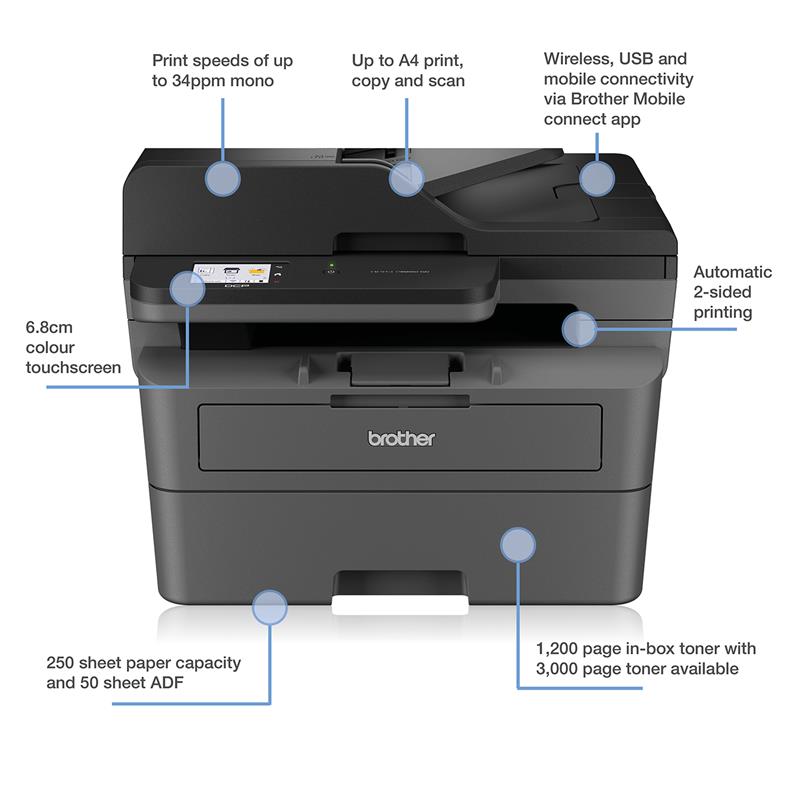 Product image for Brother DCP-L2660DW A4 Mono Multifunction Laser Printer - Gallery04