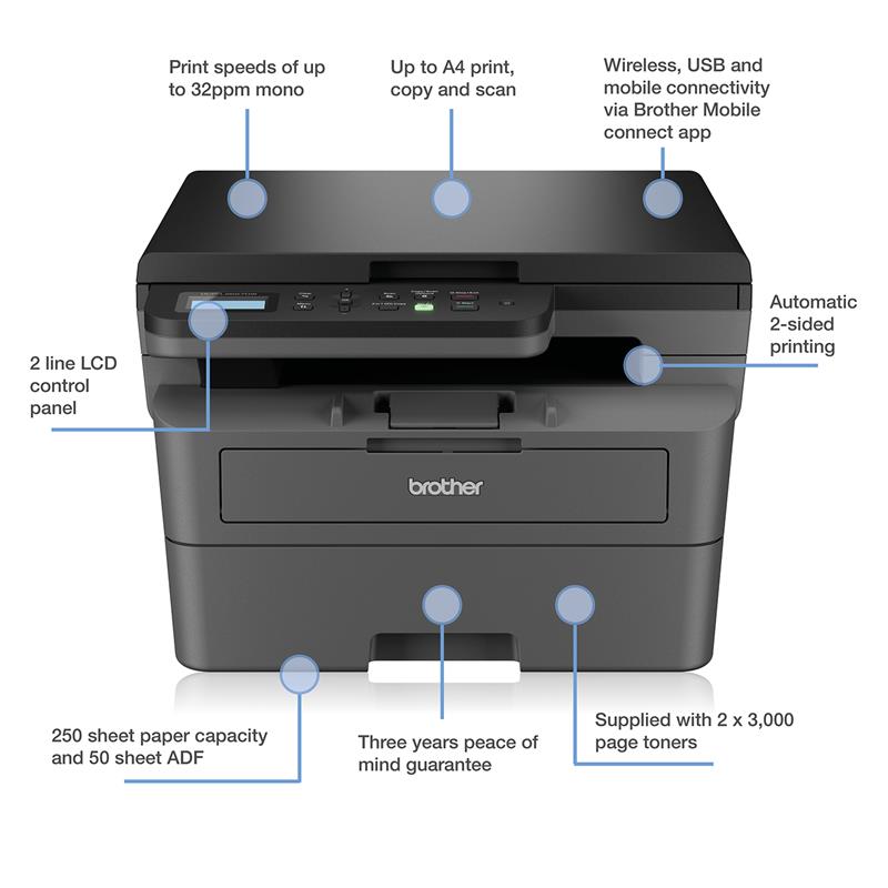Product image for Brother DCP-L2627DWXL A4 Mono Multifunction Laser Printer - Gallery04