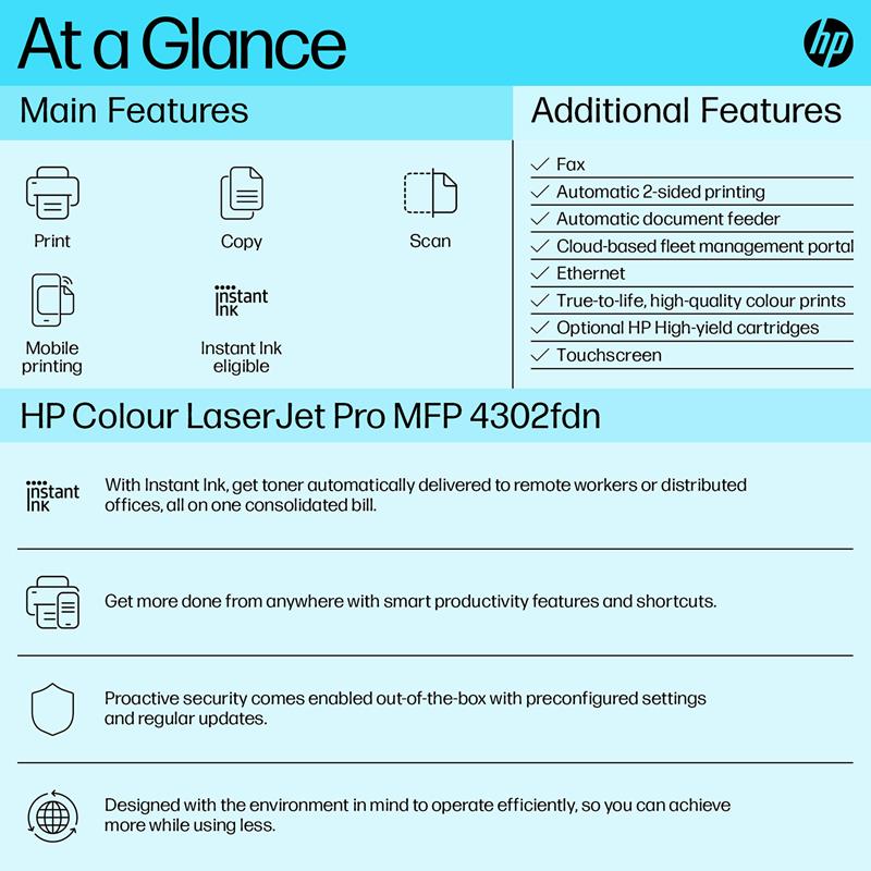 Product image for HP Color LaserJet Pro MFP 4302fdn A4 Colour Multifunction Laser Printer - Gallery04