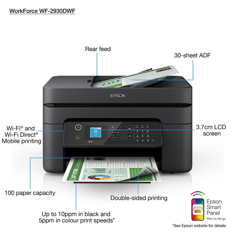 Product image for Epson WorkForce WF-2930DWF A4 Colour Multifunction Inkjet Printer - Gallery05