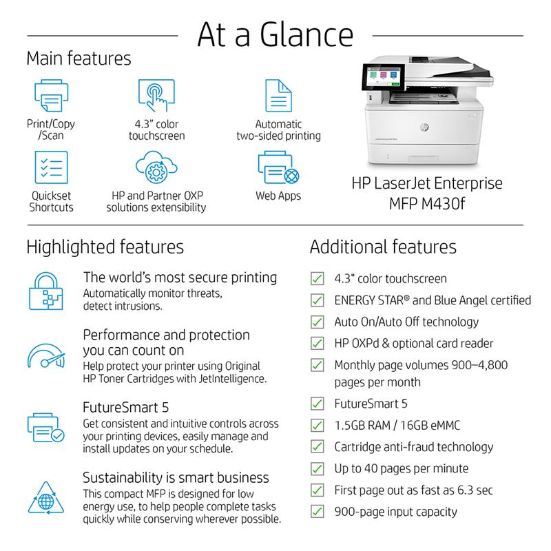 Product image for HP LaserJet Enterprise MFP M430f A4 Mono Multifunction Laser Printer - Gallery05