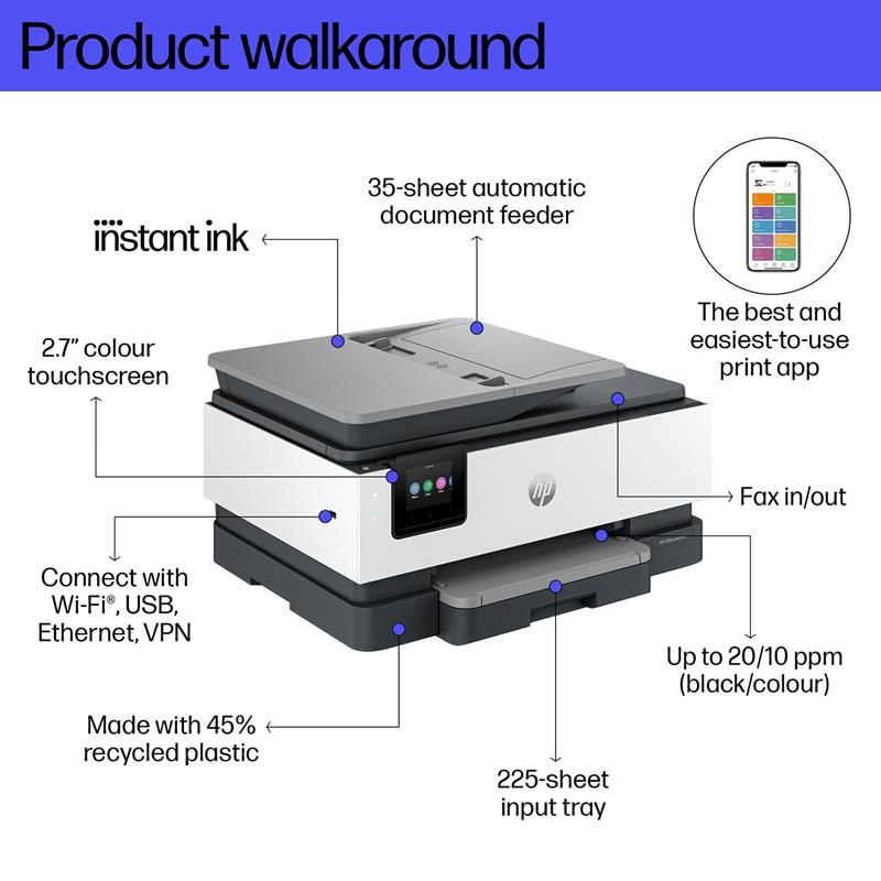 Product image for HP OfficeJet Pro 8135e A4 Colour Multifunction Inkjet Printer - Gallery05