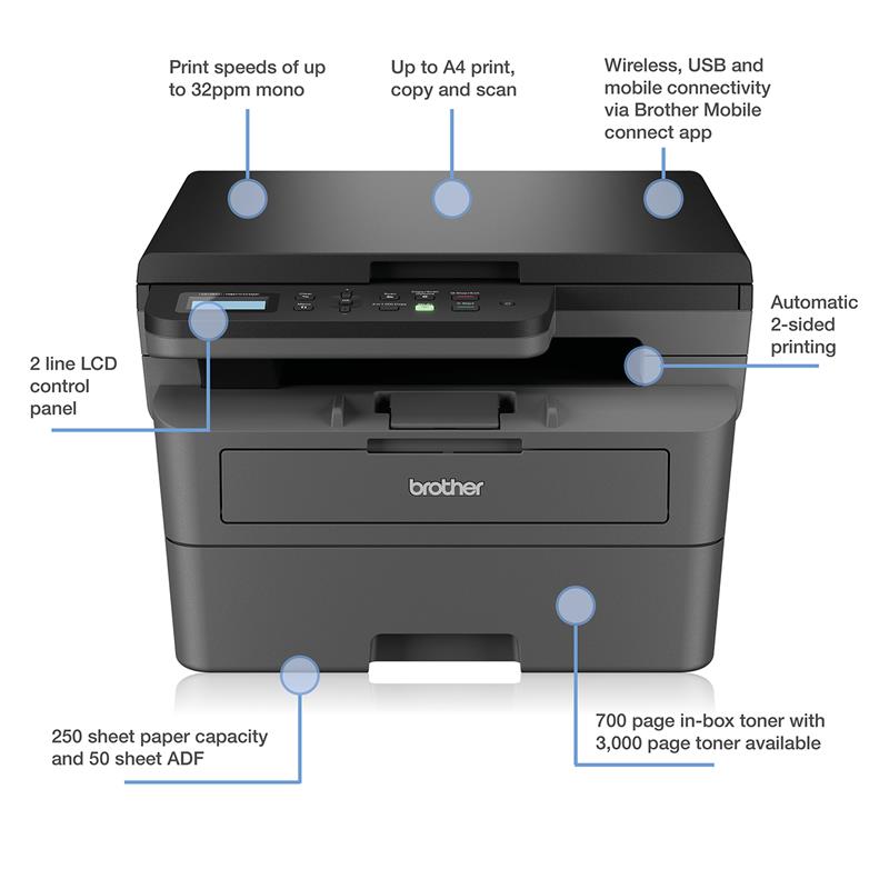 Product image for Brother DCP-L2620DW A4 Mono Multifunction Laser Printer - Gallery05