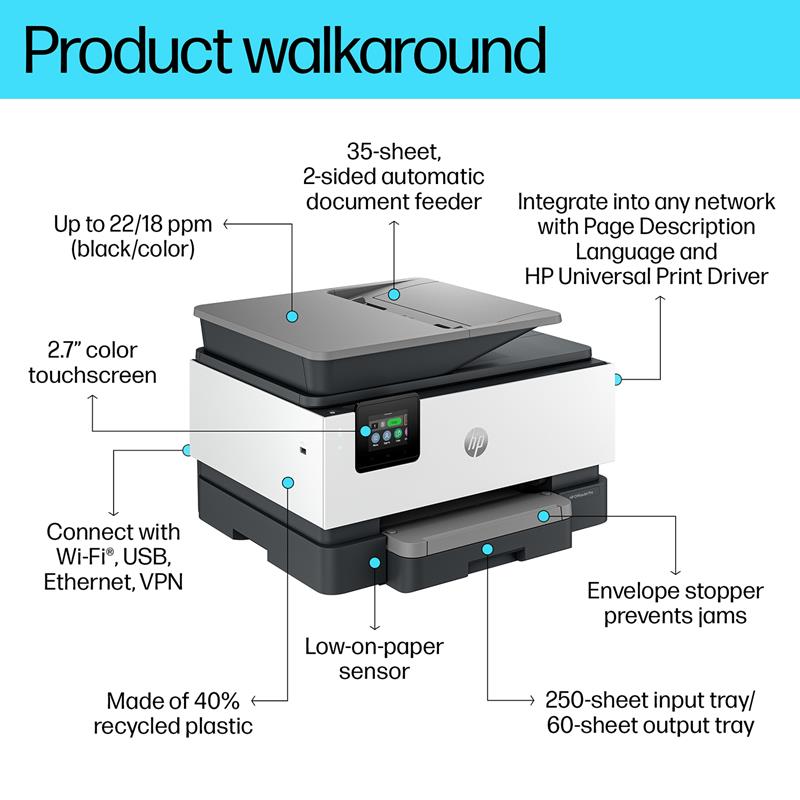 Product image for HP OfficeJet Pro 9120b A4 Colour Multifunction Inkjet Printer - Gallery06