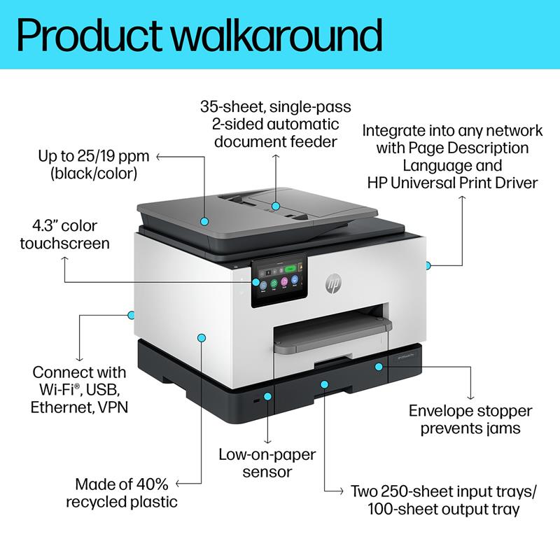 Product image for HP OfficeJet Pro 9130b A4 Colour Multifunction Inkjet Printer - Gallery06