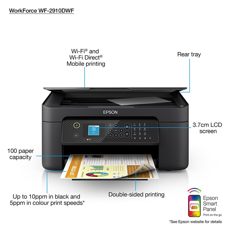 Product image for Epson WorkForce WF-2910DWF A4 Colour Multifunction Inkjet Printer - Gallery06