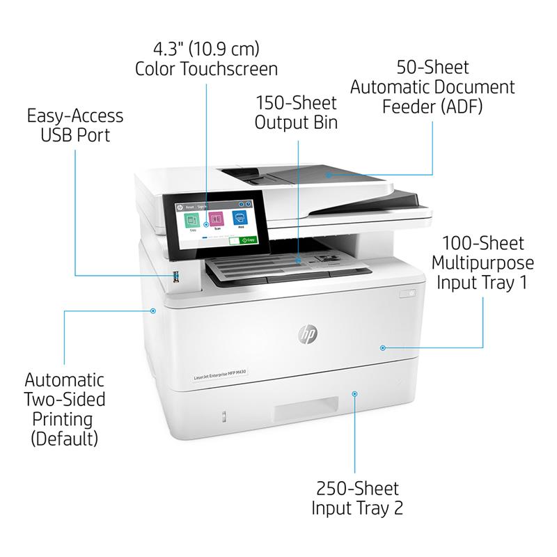 Product image for HP LaserJet Enterprise MFP M430f A4 Mono Multifunction Laser Printer - Gallery06