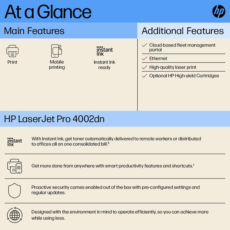 Product image for HP LaserJet Pro 4002dn A4 Mono Laser Printer - Gallery06