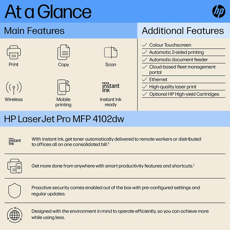 Product image for HP LaserJet Pro MFP 4102dw A4 Mono Multifunction Laser Printer - Gallery07