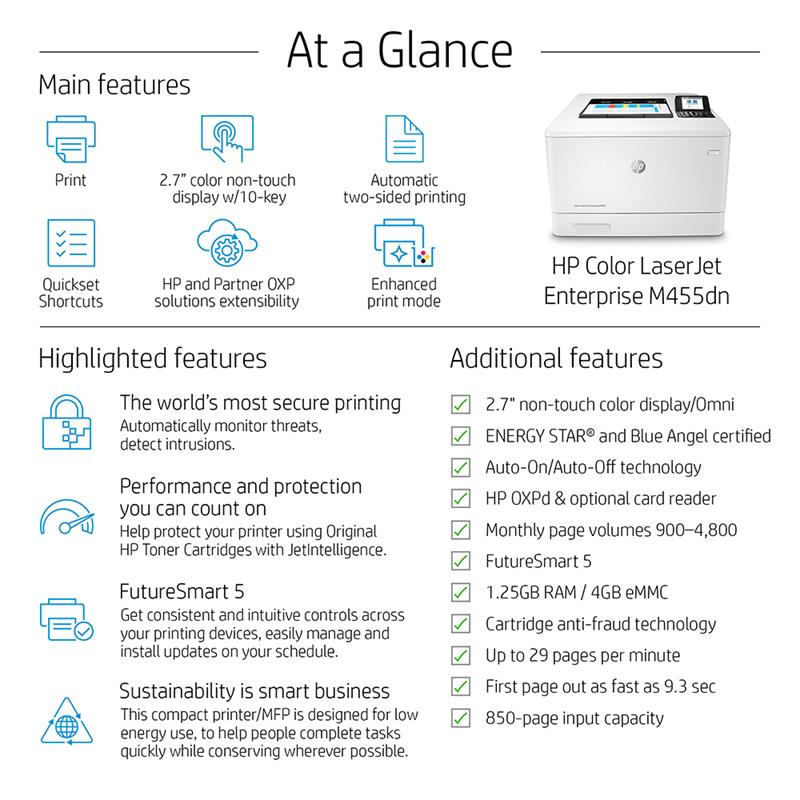 Product image for HP Color LaserJet Enterprise M455dn A4 Colour Laser Printer - Gallery07