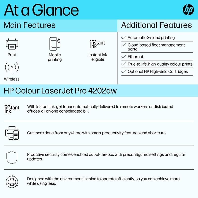 Product image for HP Color LaserJet Pro 4202dw A4 Colour Laser Printer - Gallery07