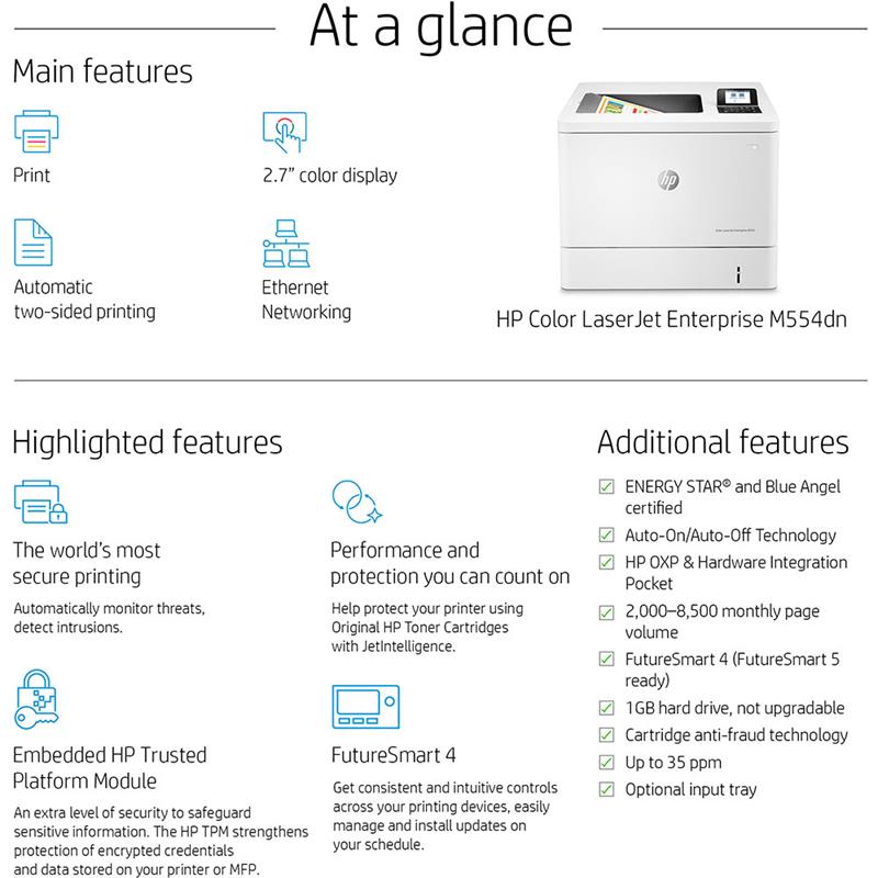 Product image for HP Color LaserJet Enterprise M554dn A4 Colour Laser Printer - Gallery07