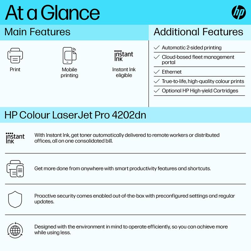Product image for HP Color LaserJet Pro 4202dn A4 Colour Laser Printer - Gallery08