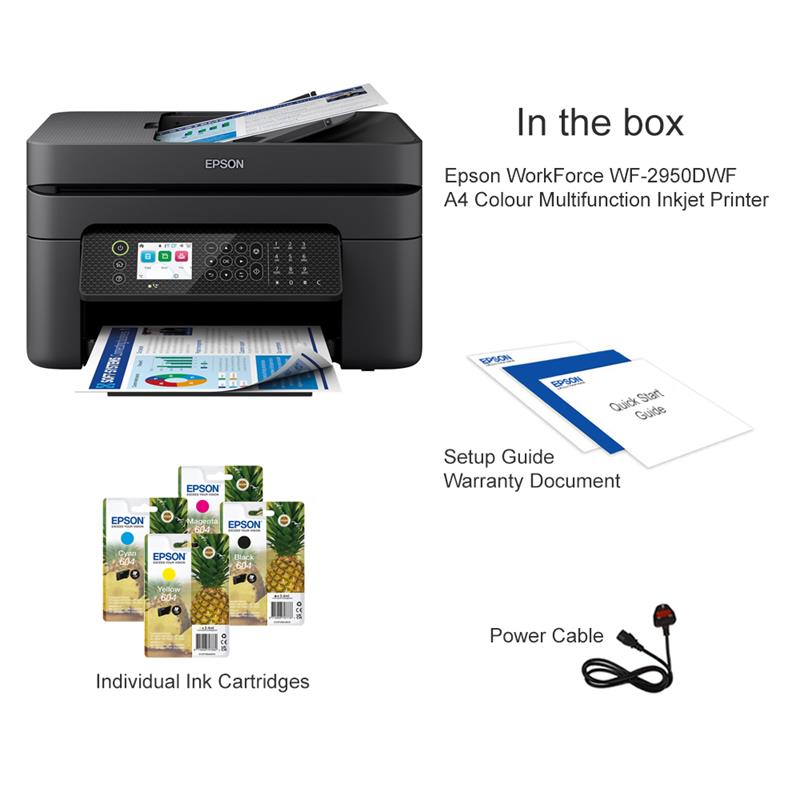 Product image for Epson WorkForce WF-2950DWF A4 Colour Multifunction Inkjet Printer - Gallery08