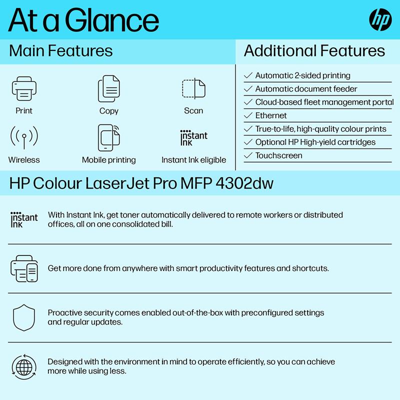 HP Color LaserJet Pro MFP 4302dw A4 Colour Multifunction Laser Printer