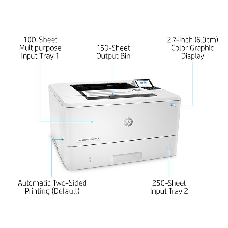 Product image for HP LaserJet Enterprise M406dn A4 Mono Laser Printer - Gallery09