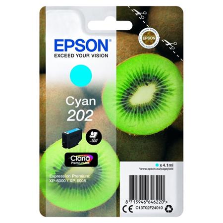 Epson 202 (T02F24010) Cyan Original Claria Premium Standard Capacity Ink Cartridge (Kiwi)
