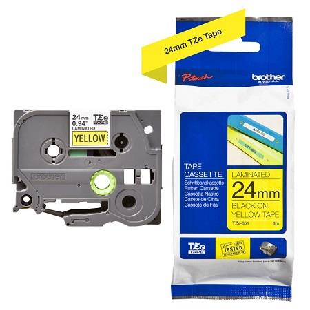 Brother TZe-651 Original P-Touch Label Tape (24mm x 8m) Black On Yellow