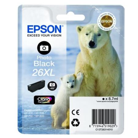 Epson 26XL (T263140) Photo Black Original Claria Premium High Capacity Ink Cartridge (Polar Bear)