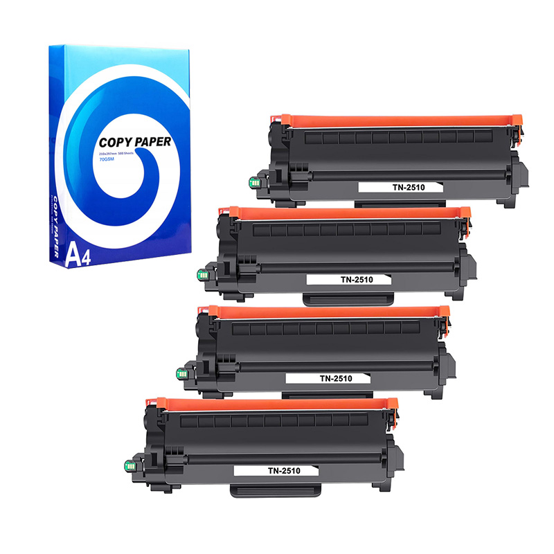 Compatible Quad Pack Brother TN2510 Black Standard Capacity Laser Toner Cartridges + Free Paper