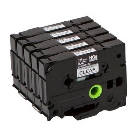 Brother HGE-131V5 Original P-Touch Label Tape (12mm x 8m) Pack-5 Black On Clear