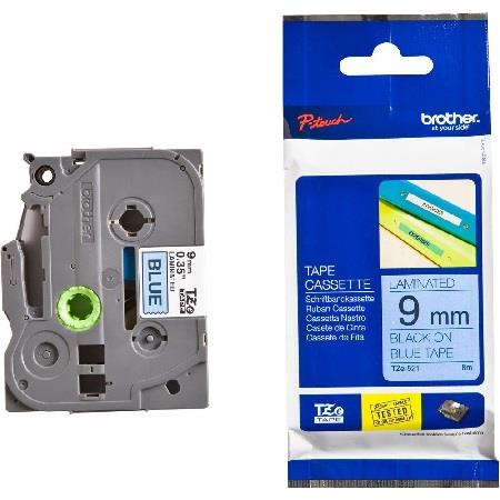 Brother TZe-521 Original P-Touch Label Tape (9mm x 8m) Black On Blue