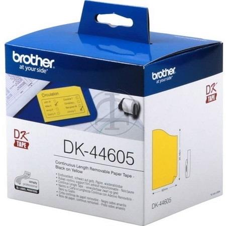 Brother DK-44605 Original P-Touch Label Tape (62mm x 30.48m) Black On Yellow