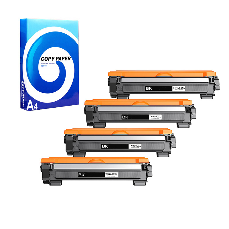 Compatible Quad Pack Brother TN1050XL Black Extra High Capacity Toner Cartridges + Free Paper