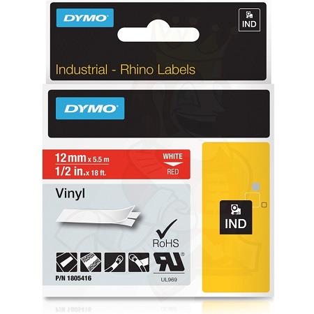 Dymo 1805416 Original Label Tape (12mmx5.5m) White On Red