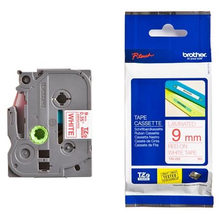 Brother TZe-222 Original P-Touch Label Tape ( 9mm x 8m) Red On White