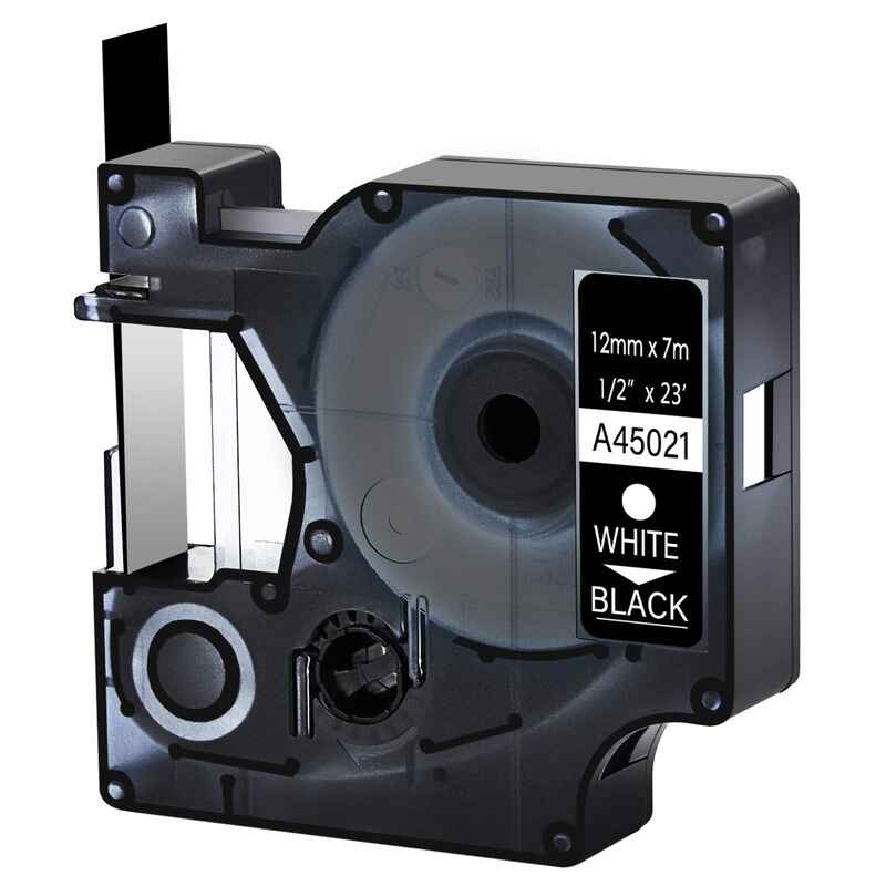 999inks Compatible Dymo 45021 (S0720610) Label Tape (12mm x 7m) White On Black