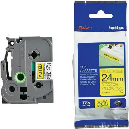 Brother TZe-S651 Original P-Touch Label Tape (24mm x 8m) Black On Yellow