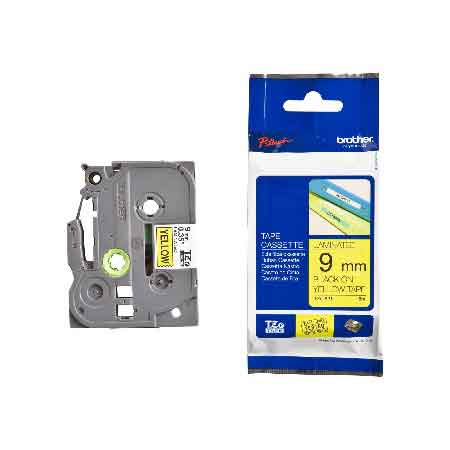 Brother TZe621 Original P-Touch Label Tape - 3/8 x 26.2 ft (9mm x 8m) Black on Yellow