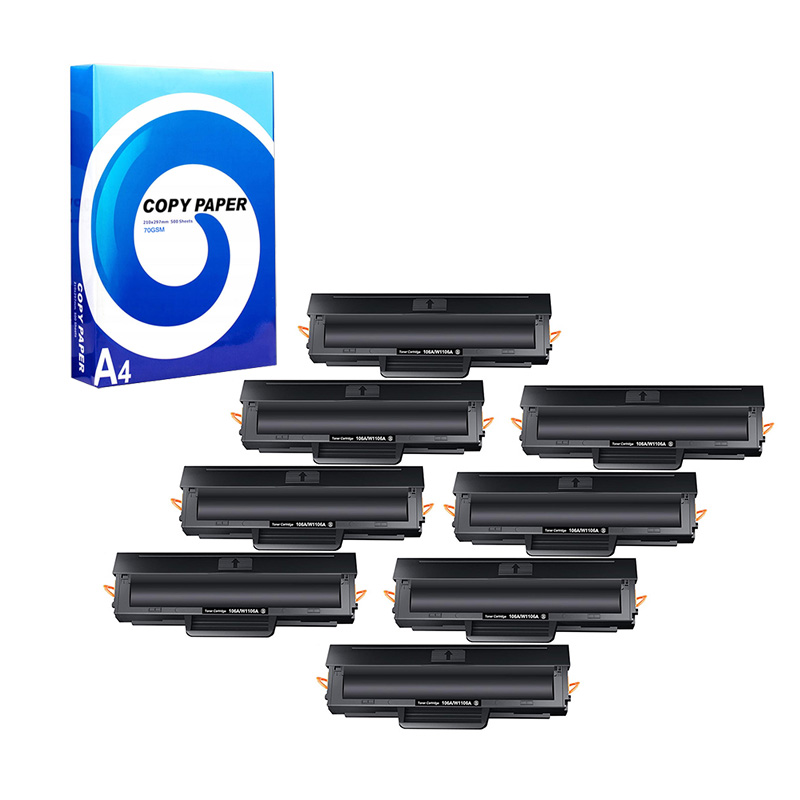 Compatible Eight Pack HP 106A Black Standard Capacity Toner Cartridges + Free Paper