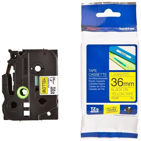 Brother TZe-661 Original P-Touch Label Tape (36mm x 8m) Black On Yellow